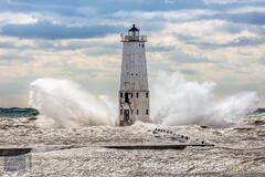Benzie, Frankfort, Lake Michigan, Michigan, Pier, breakwater, harbor, lighthouse, stormy, waves, windy, horizontal, 2x3, lighthouse...