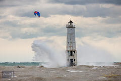 Benzie, Benzie County, Frankfort, Lake Michigan, Michigan, Pier, breakwater, harbor, kite, kite boarder, kiteboarding, lighthouse...