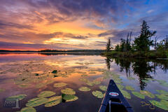 2x3, Benzie, Benzie County, Lake, Little Platte Lake, Michigan, boat, canoe, cloud, clouds, colorful, horizontal, lily, lily...
