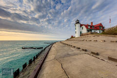Benzie County, Lake Michigan, Michigan, Point Betsie, lighthouse, sunset
