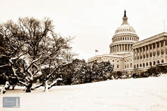 US Capitol on a Snowy Winter Day (Sepia)