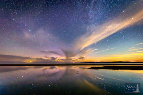 Night sky and stars over Lake Michigan at twilight, Platte River Point, Sleeping Bear Dunes, Michigan