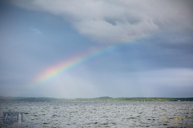 2x3, Benzie County, Crystal Lake, Lake, Michigan, blue, cloud, clouds, gray, green, horizontal, rainbow, storm, water