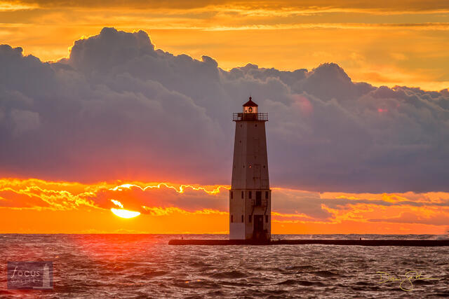 Benzie, Benzie County, Frankfort, Frankfort North Breakwater Lighthouse, Lake Michigan, Michigan, colorful, evening, lighthouse...