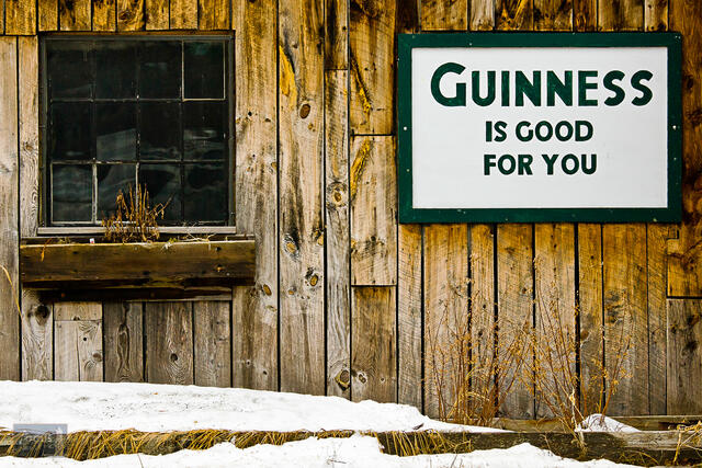 Guinness is good for you beer sign on the side of the Cabbage Shed bar in Elberta.