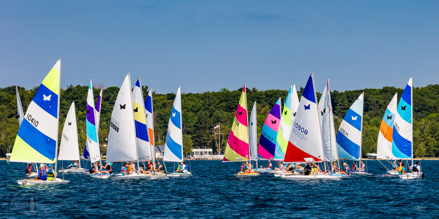 Butterfly sailboats in a regatta on Crystal Lake at the Crystal Lake Yacht Club