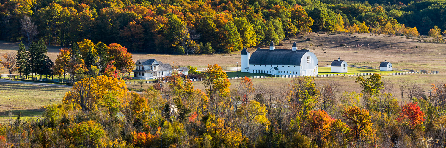 View of DH Day Barn and Farm in autumn from Dune Climb in Sleeping Bear Dunes National Lakeshore.