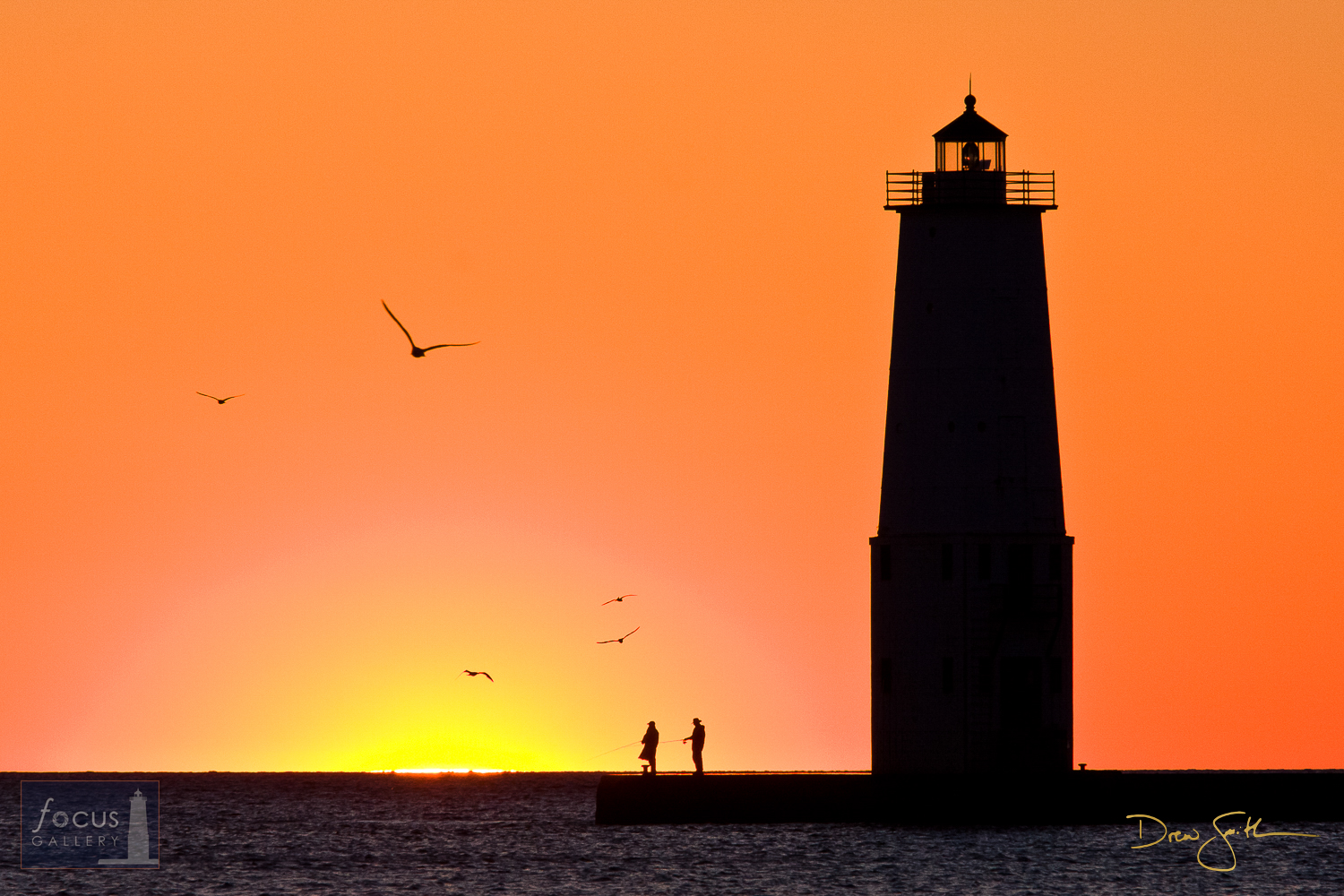 Fishermen at Sunset, Frankfort North Breakwater Lighthouse